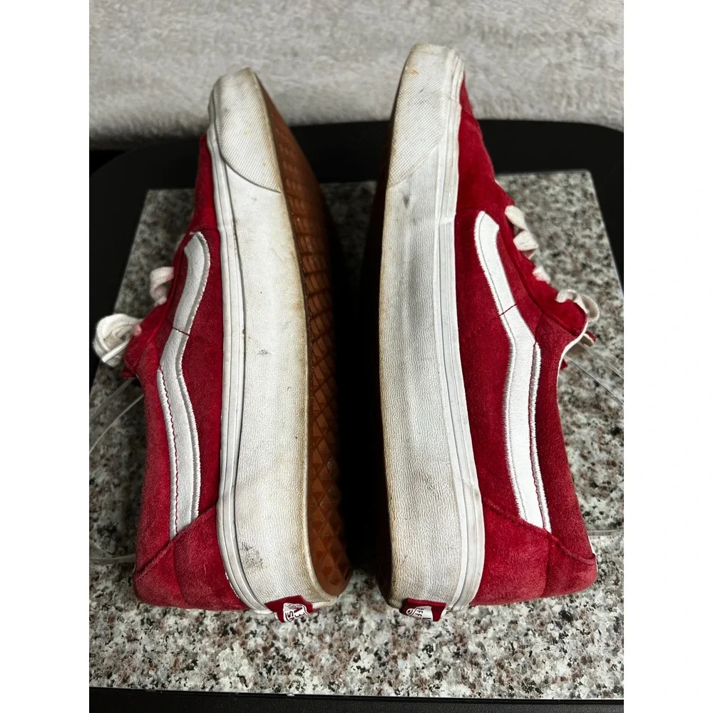 Vans Old Skool Red Suede White Stripe Low Top Skate Sneakers Womens 10 Mens 8.5